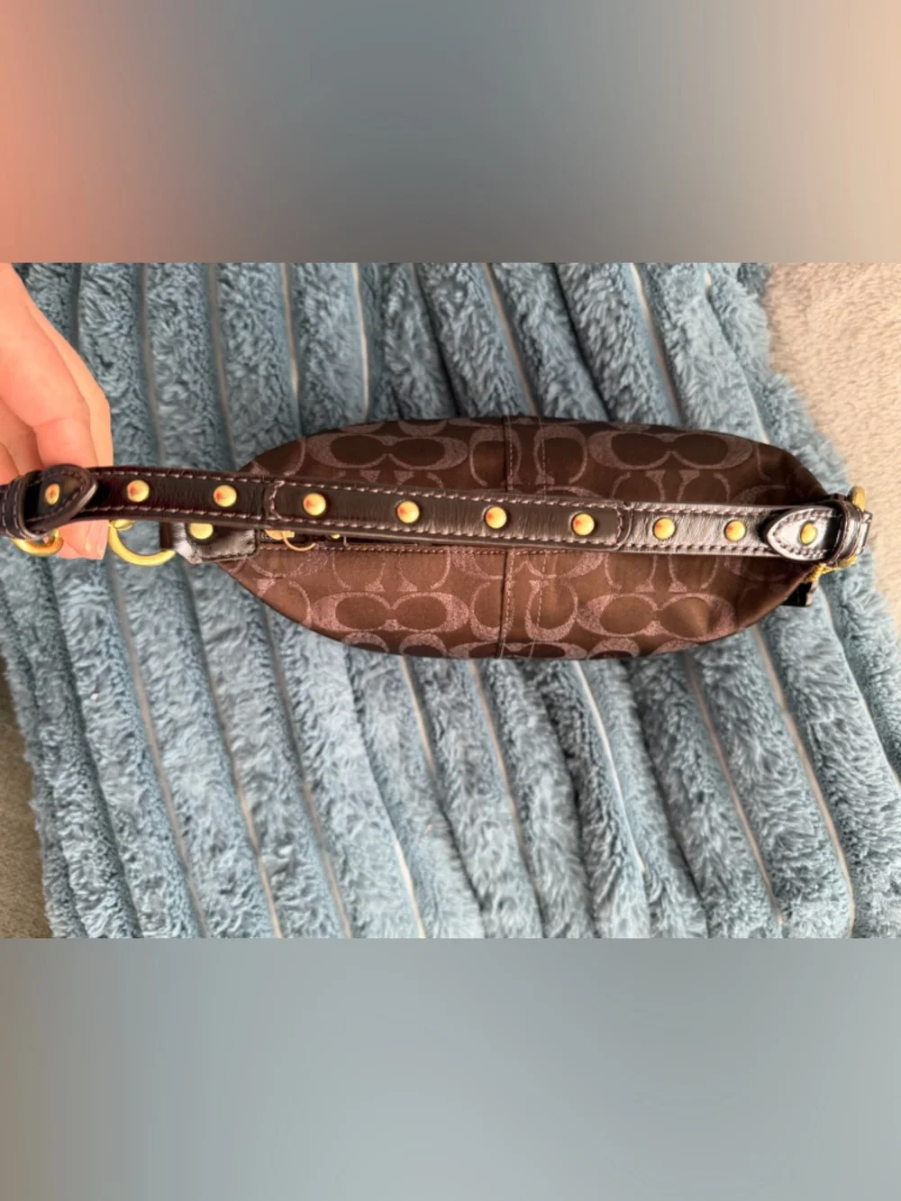 Vintage Y2K Coach Signature Lurex Mini Hobo Shoulder Bag - Chocolate Brown - Picture 10 of 13